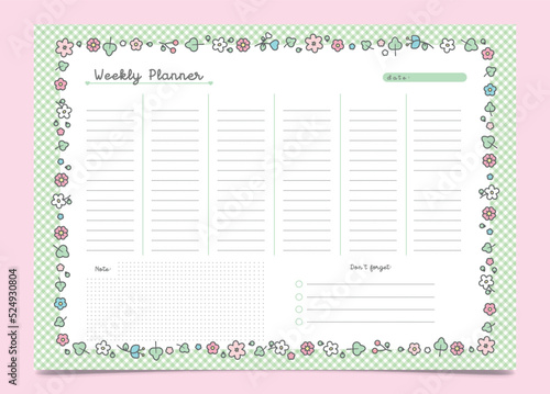 Cute floral weekly planner template