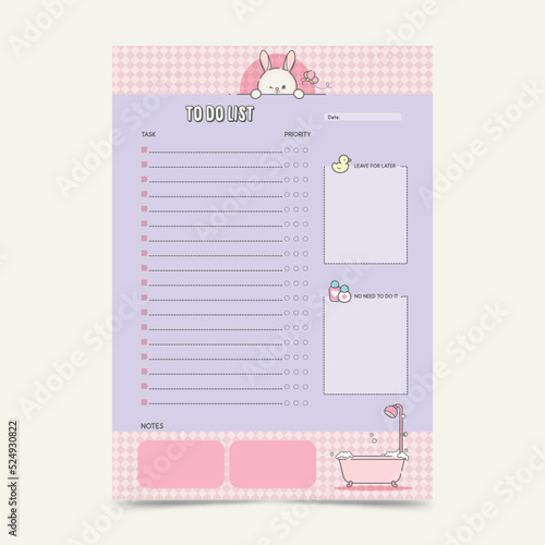 Cute to do list with cartoon bunny