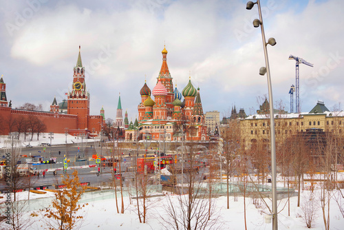 Russia. Moscow. 01.12.22. View of the Kremlin and St. Basil's Cathedral.