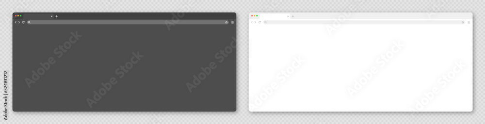 Blank web browser window with tab, toolbar and search field. Modern website, internet page in flat style. Browser mockup for computer, tablet and smartphone. Light and dark mode. Vector illustration Blank web browser window with tab, toolbar and search field. Modern website, internet page in flat style. Browser mockup for computer, tablet and smartphone. Light and dark mode. Vector illustration