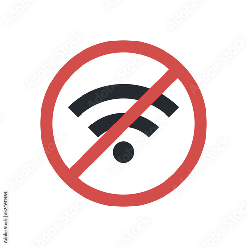 There is no signal sign and no signal area, no wifi symbol isolated on white background flat vector illustration.