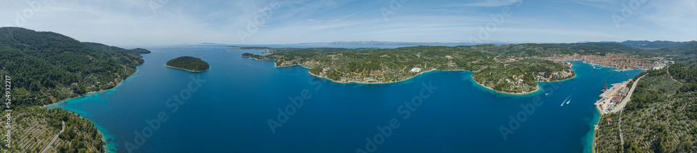 Aerial shot of the island Korcula near Vela Luka