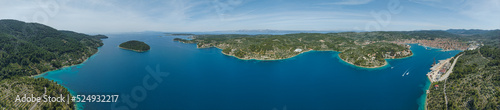 Aerial shot of the island Korcula near Vela Luka
