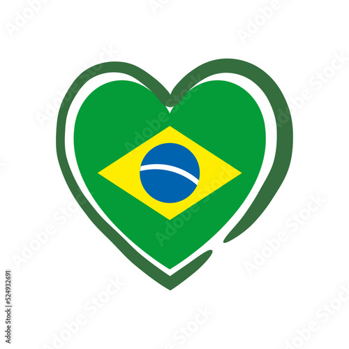 Brazilian heart. Flag of Brazil inside a doodle heart. Hand drawn fresh style. I love brazil.
