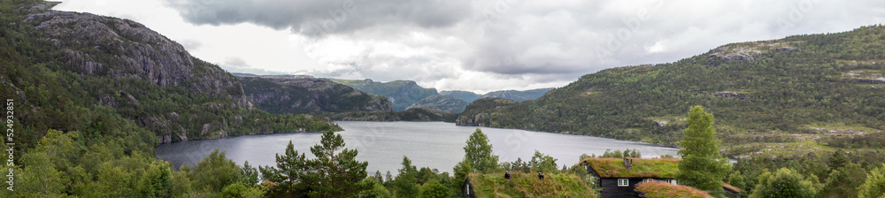Lake Revsvatnet and landscape at Prekestolen (Preikestolen) in Rogaland in Norway (Norwegen, Norge or Noreg)