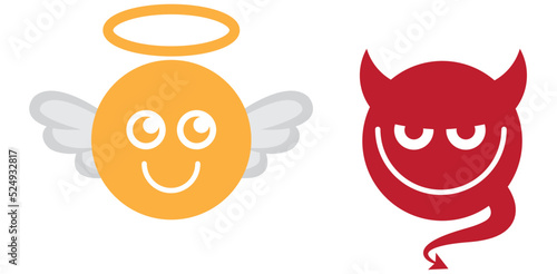 Emoji emoticons of an angel and a devil representing good and evil