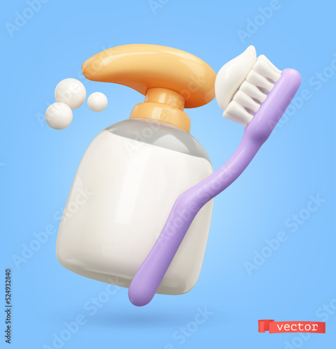 Soap and toothbrush 3d vector icon