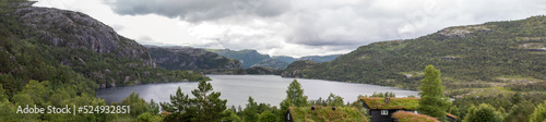 Lake Revsvatnet and landscape at Prekestolen (Preikestolen) in Rogaland in Norway (Norwegen, Norge or Noreg)