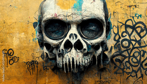 skull graffiti on the wall on background