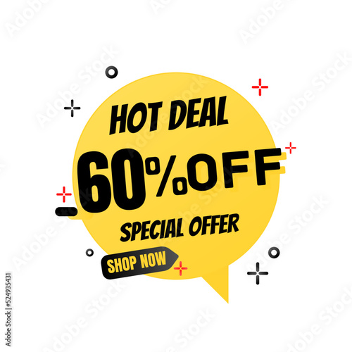 60% percent off(offer), hot deal, red and yellow 3D super discount sticker, mega sale. vector illustration, Sixty 