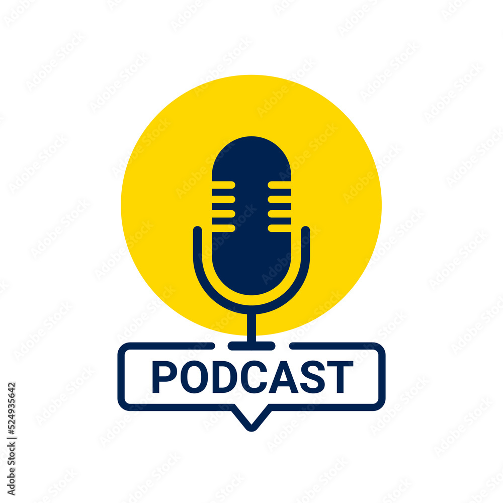 Podcast mic icon symbol logo microphone talk audio. Music radio tech podcast logo label sound studio vector icon. Podcast mic icon symbol logo microphone talk audio. Music radio tech podcast logo label sound studio vector icon.