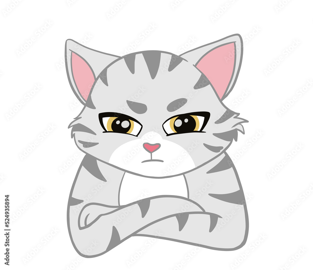 The American Shorthair cat looking seriously emotion face and. Doodle art image. The American Shorthair cat looking seriously emotion face and. Doodle art image.
