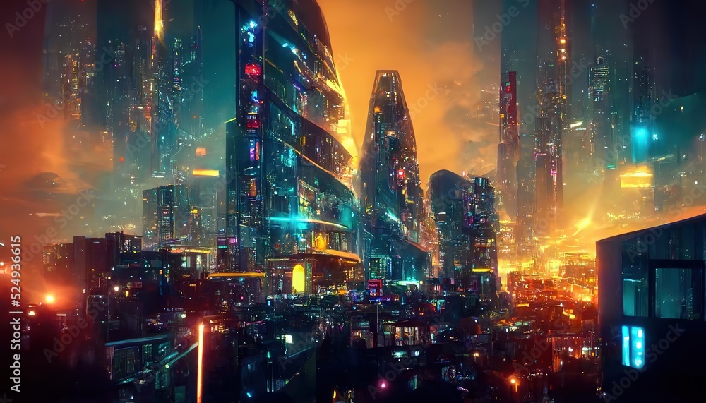 Premium Photo  City wallpaper dystopian futuristic cyberpunk city at night  3d rendering raster illustration