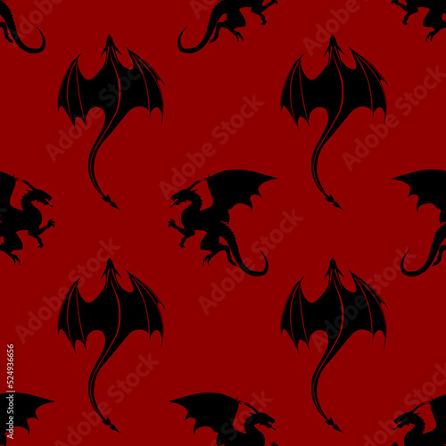 Quadro su tela Seamless pattern made up of dragons and wyverns