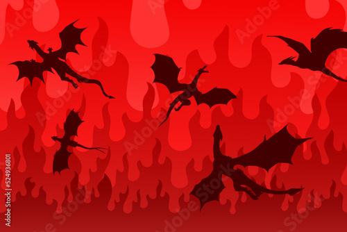 Foto Wallpaper with black flying wyverns and dragons as symbol of the house Targaryen