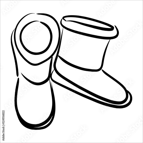 felt boots. children's shoes. winter boots. outline. sketch.