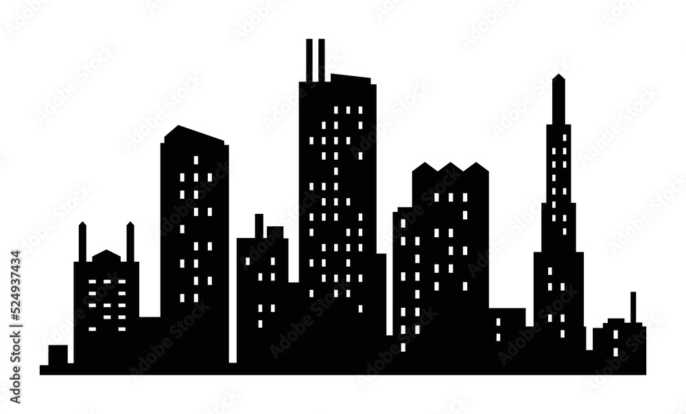 Obraz premium Vector city silhouette. Modern urban landscape. High building with windows. Illustration on white background