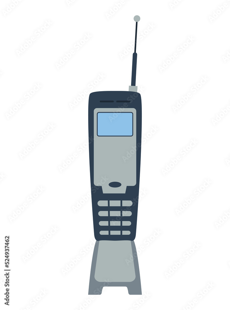 Step of evolution of phone. Last century communication device. Old mobile technology of phone. Gadget of past generation Step of evolution of phone. Last century communication device. Old mobile technology of phone. Gadget of past generation