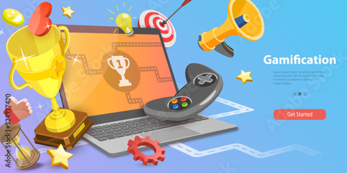 3D Vector Conceptual Illustration of Gamification, Marketing Strategy Using Game Challenge