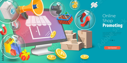 3D Vector Conceptual Illustration of Online Shop Promoting, Digital Advertising Strategy