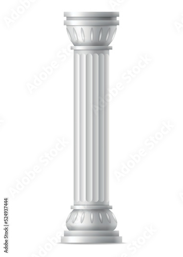 Antique column, realistic icon. Classic stone pillar of roman or greece architecture with twisted and groove ornament for facade design