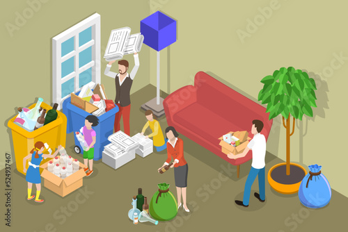 3D Isometric Flat Vector Conceptual Illustration of Garbage Recycling, Environmental Protection