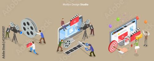3D Isometric Flat Vector Conceptual Illustration of Motion Design Studio, Video Marketing Service