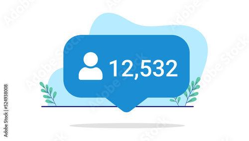 Social media users and followers - Blu bubble with showing many people following channel. Flat design vector illustration