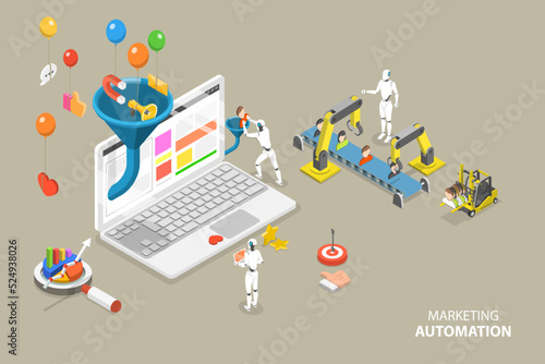 3D Isometric Flat Vector Conceptual Illustration of Marketing Automation, Future Technologies for Digital Marketing