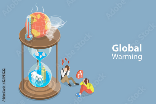 3D Isometric Flat Vector Conceptual Illustration of Global Warming, Air Pollution and Climate Change