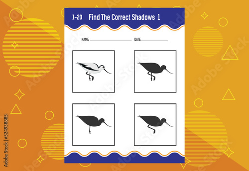 Find the correct shadow. Education developing worksheet. Matching game for kids.