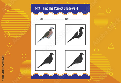Find the correct shadow. Education developing worksheet. Matching game for kids.
