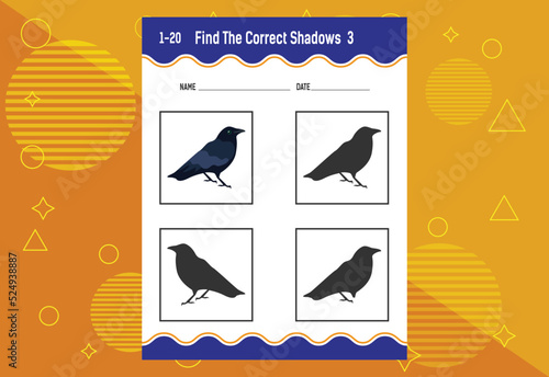 Find the correct shadow. Education developing worksheet. Matching game for kids.