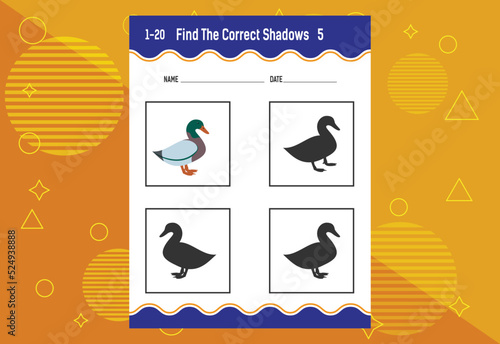 Find the correct shadow. Education developing worksheet. Matching game for kids.