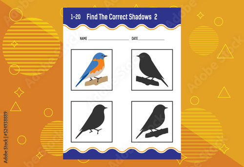 Find the correct shadow. Education developing worksheet. Matching game for kids.