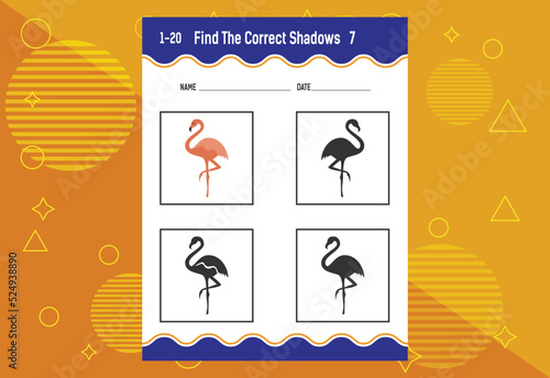 Find the correct shadow. Education developing worksheet. Matching game for kids.