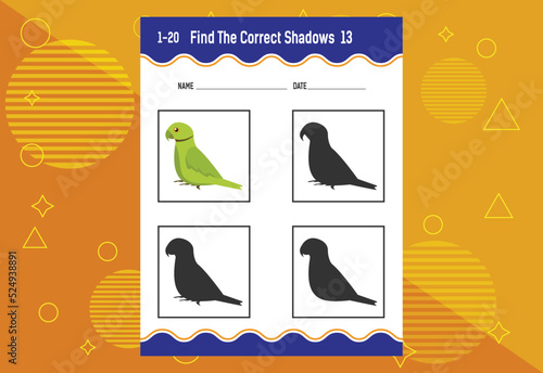 Find the correct shadow. Education developing worksheet. Matching game for kids.