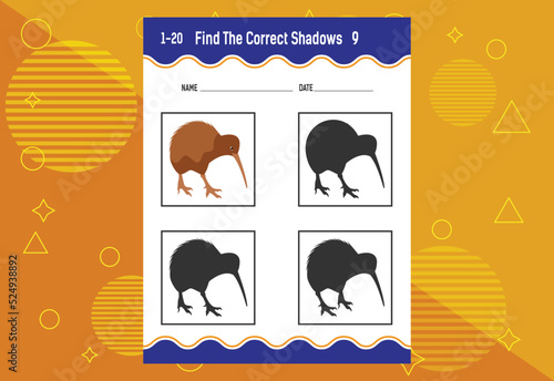 Find the correct shadow. Education developing worksheet. Matching game for kids.