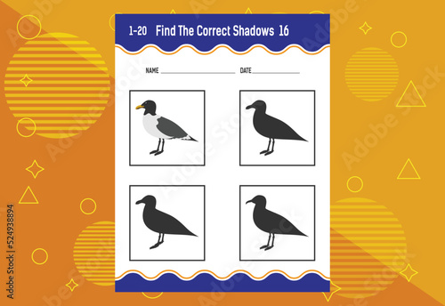 Find the correct shadow. Education developing worksheet. Matching game for kids.