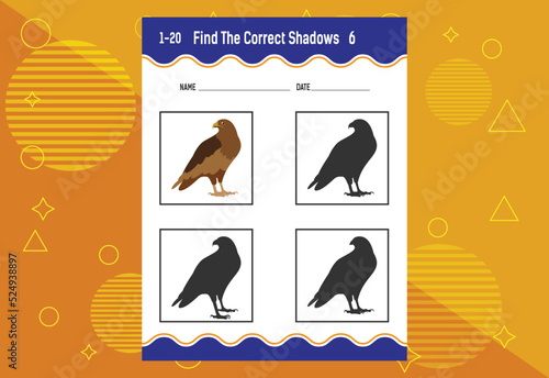 Find the correct shadow. Education developing worksheet. Matching game for kids.