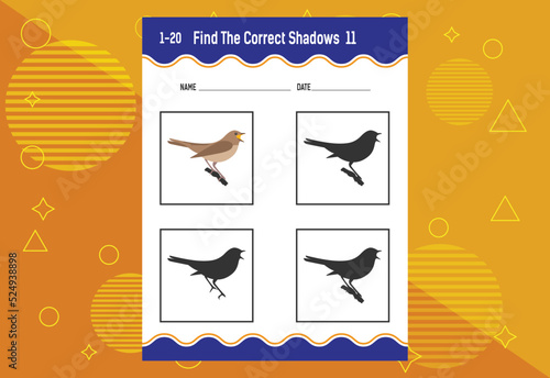 Find the correct shadow. Education developing worksheet. Matching game for kids.