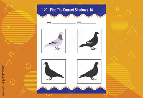 Find the correct shadow. Education developing worksheet. Matching game for kids.