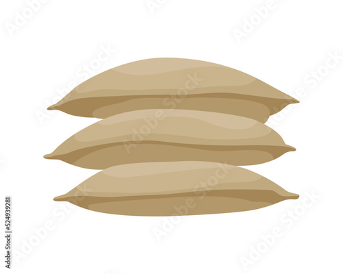 Burlap farmer bag for flour, rice or salt. Farm production in brown textile bale, closed with product inside. Cartoon vector icon isolated on white background