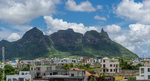 Moka mountain range and its summit Pieter Both viewed from a residential area of the town of Quatre Bornes, Mauritius © Chandra