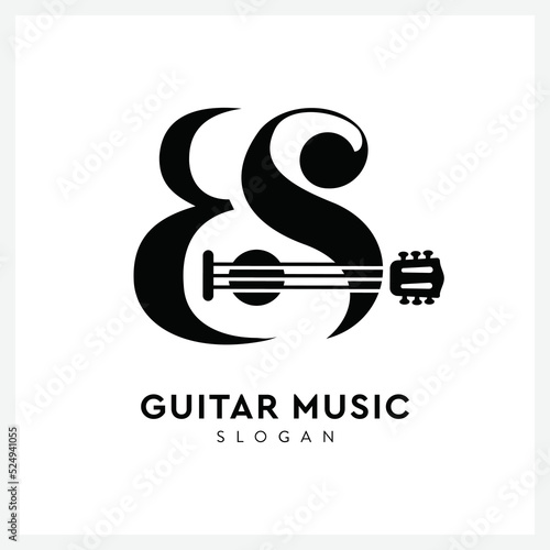 initials ES logo with guitar suitable for music businesses and technology companies