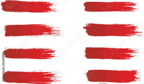 Red brush stroke set isolated on background. Collection of trendy brush stroke vector for red ink paint, grunge backdrop, dirt banner, watercolor design and dirty texture. Brush stroke vector