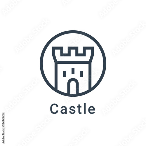 Castle vector icon fort line symbol tower. Castle tower logo stronghold medieval silhouette icon
