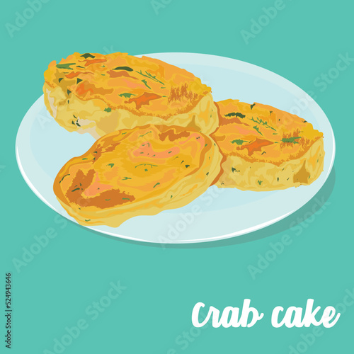 The American cuisine crab cake consists of minced crab meat (crab), a small savory cake.