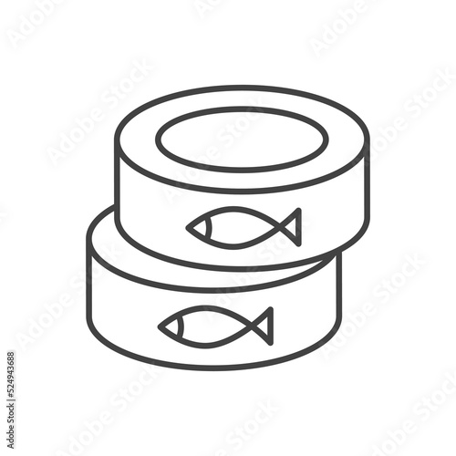 Tuna fish logo can icon outline illustration. Salmon tuna fish line icon seafood can logo