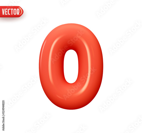 Number 0. Zero Number sign red color. Realistic 3d design in cartoon balloon style. Isolated on white background. vector illustration